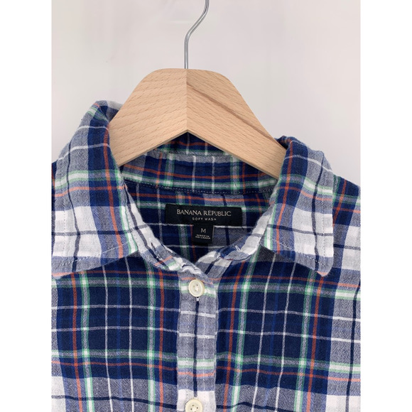 Banana Republic Blue Plaid Long Sleeve Shirt M - Picture 4 of 7